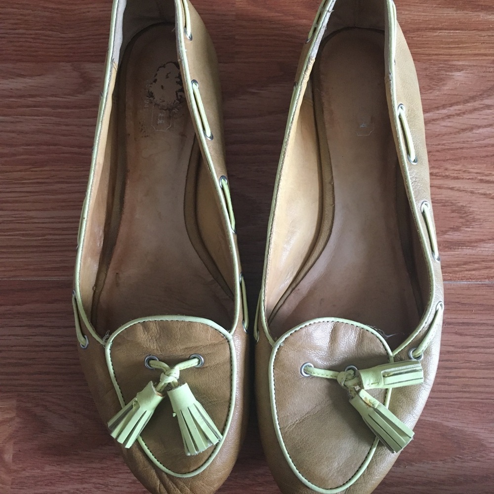 Coach Malika Ballet Flats tan and neon yellow